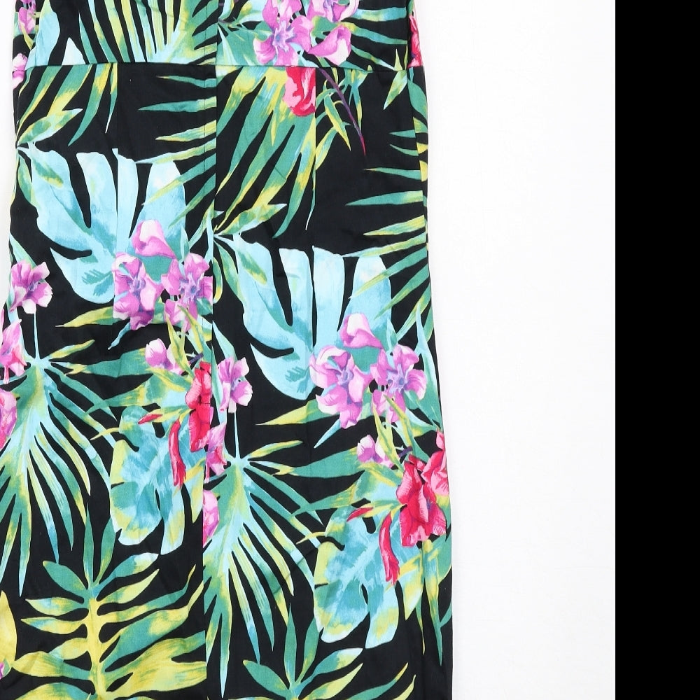 Wallis Womens Black Geometric Cotton A-Line Size 12 Round Neck Zip - Leaf Print