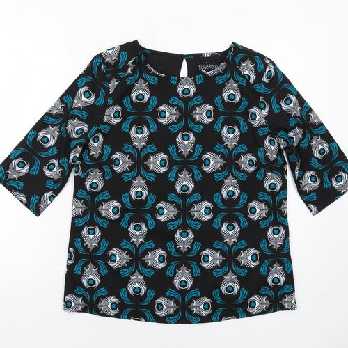 Sugarhill Womens Black Geometric Polyester Basic Blouse Size 10 Round Neck