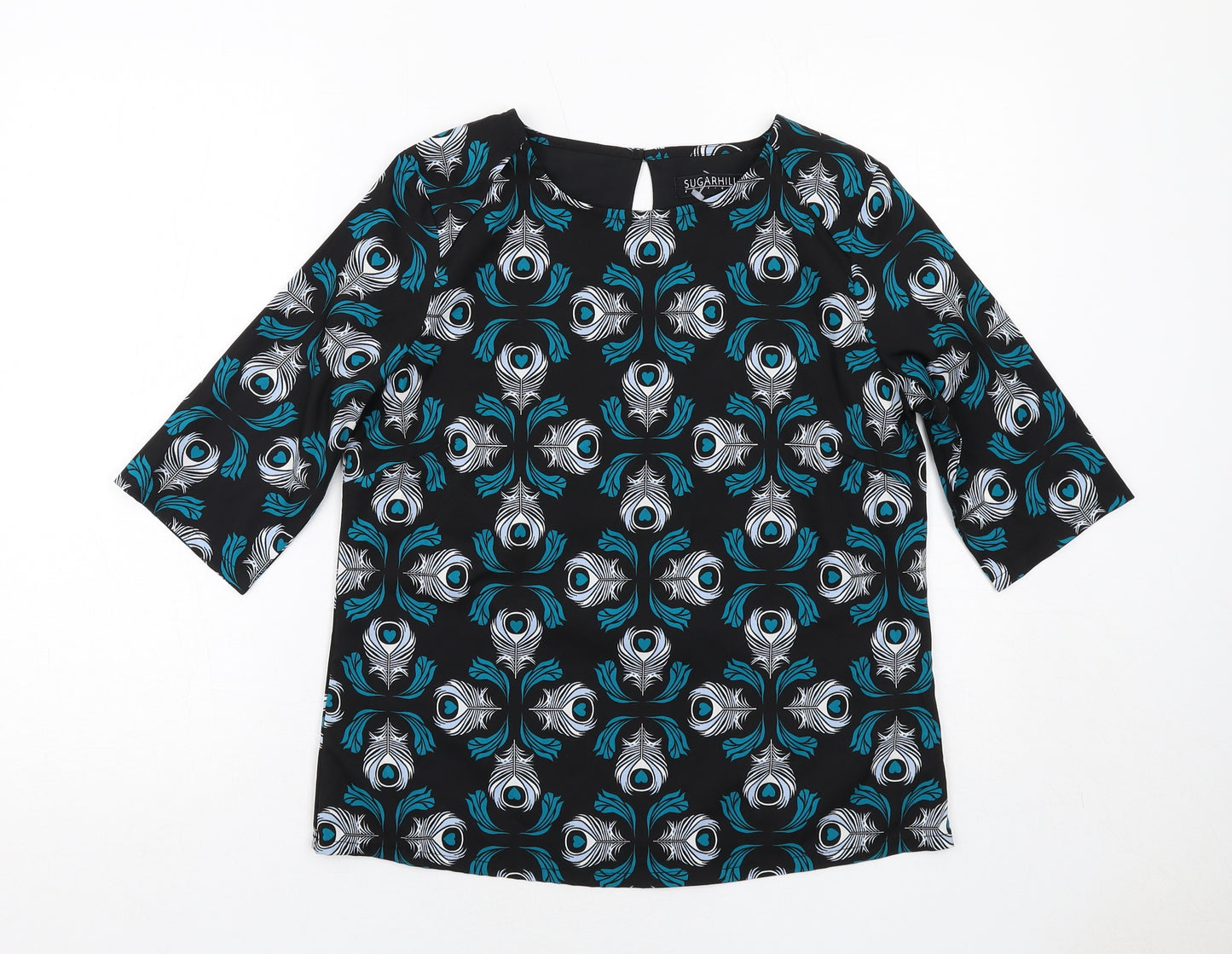 Sugarhill Womens Black Geometric Polyester Basic Blouse Size 10 Round Neck
