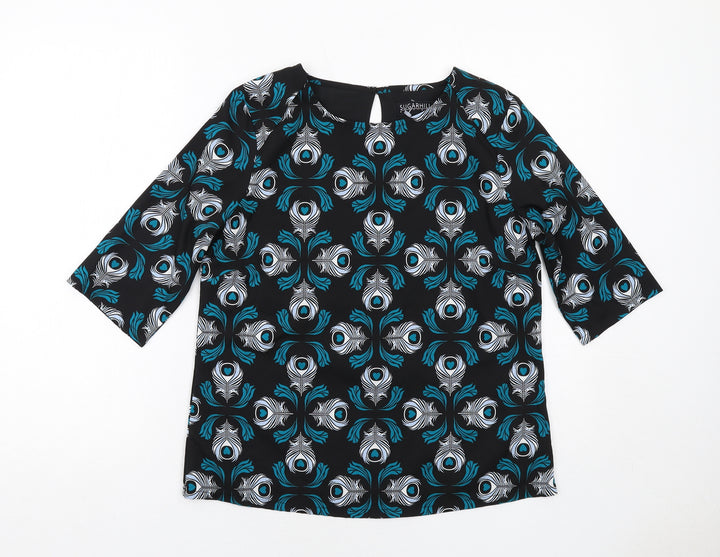 Sugarhill Womens Black Geometric Polyester Basic Blouse Size 10 Round Neck