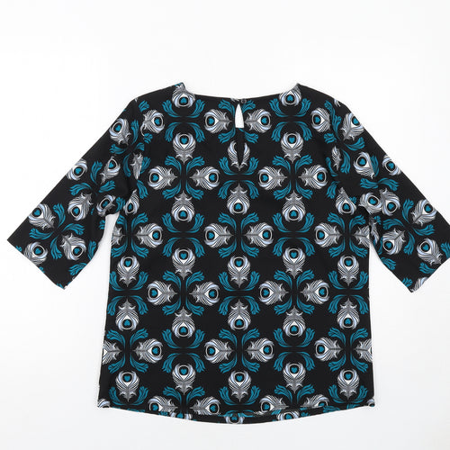 Sugarhill Womens Black Geometric Polyester Basic Blouse Size 10 Round Neck