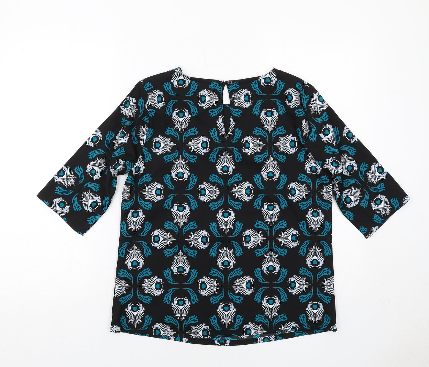Sugarhill Womens Black Geometric Polyester Basic Blouse Size 10 Round Neck