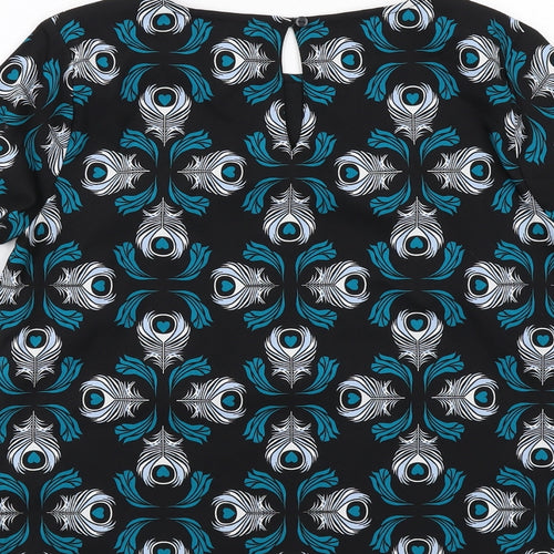 Sugarhill Womens Black Geometric Polyester Basic Blouse Size 10 Round Neck