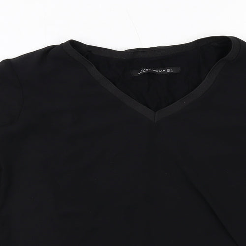 Zara Womens Black Polyester Basic Blouse Size S V-Neck