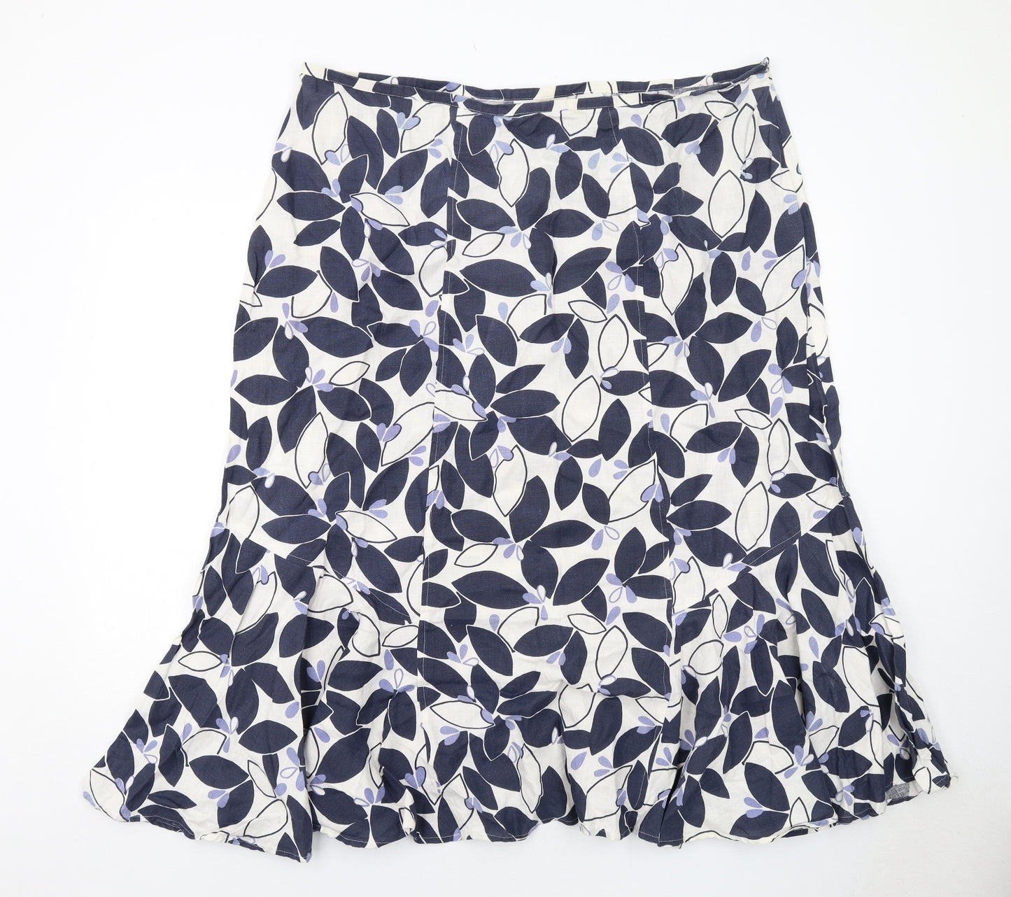 Ann Harvey Womens Blue Geometric Linen Swing Skirt Size 22 Zip