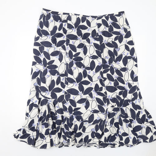 Ann Harvey Womens Blue Geometric Linen Swing Skirt Size 22 Zip