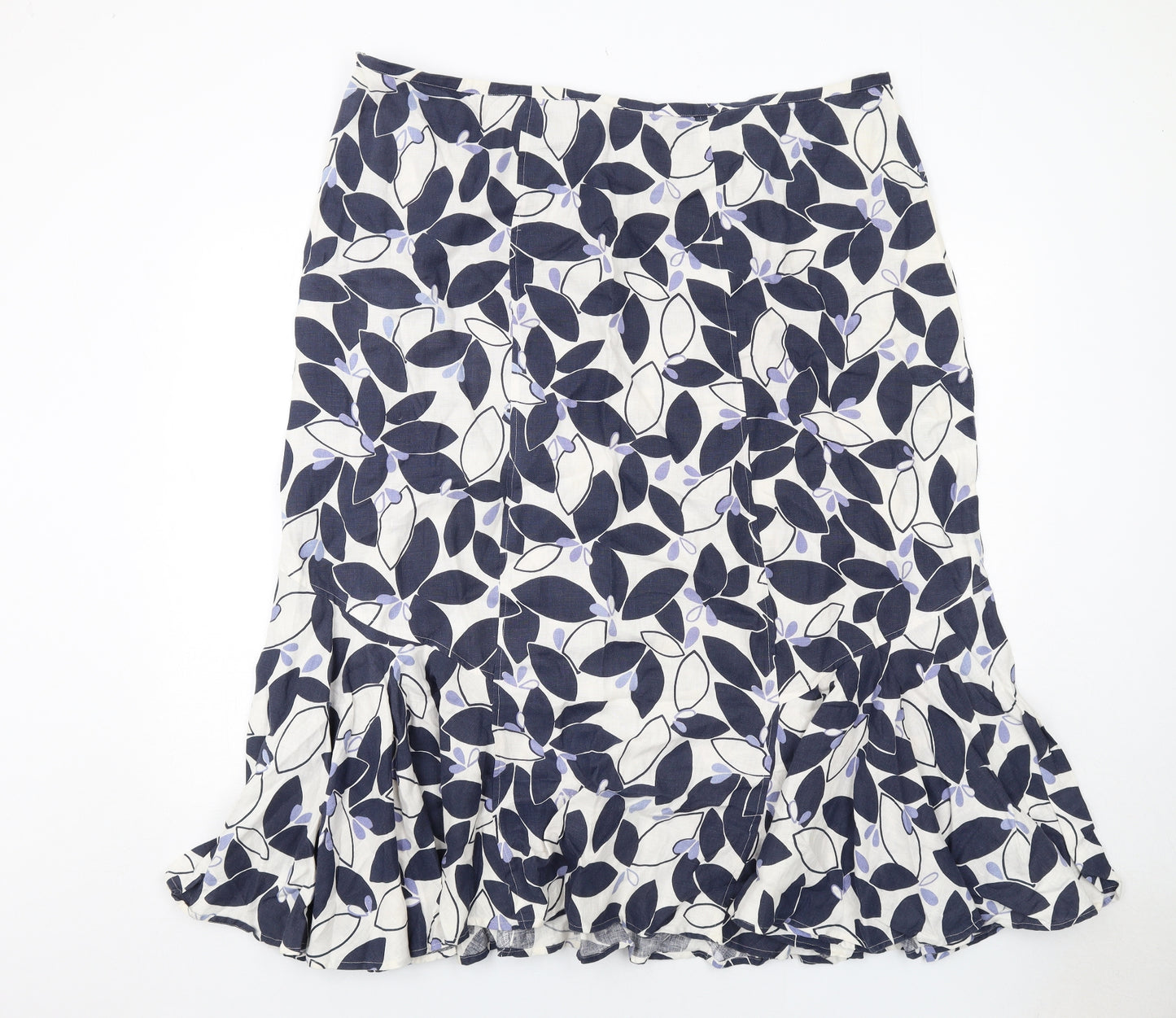 Ann Harvey Womens Blue Geometric Linen Swing Skirt Size 22 Zip