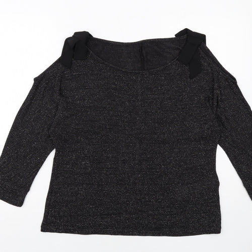 Avon Womens Black Geometric Polyester Basic Blouse Size 14 Round Neck - Cold Shoulder