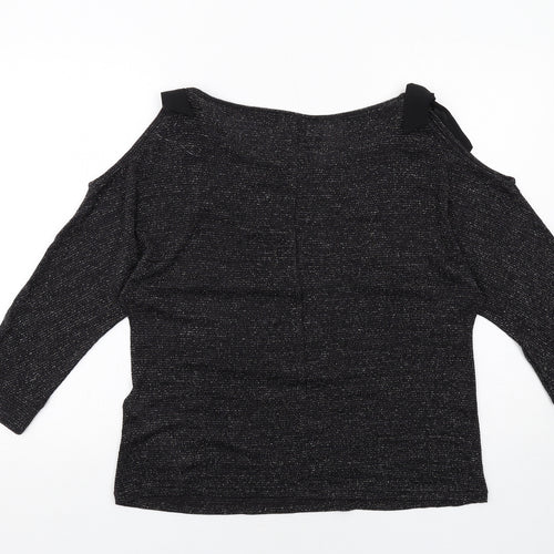 Avon Womens Black Geometric Polyester Basic Blouse Size 14 Round Neck - Cold Shoulder