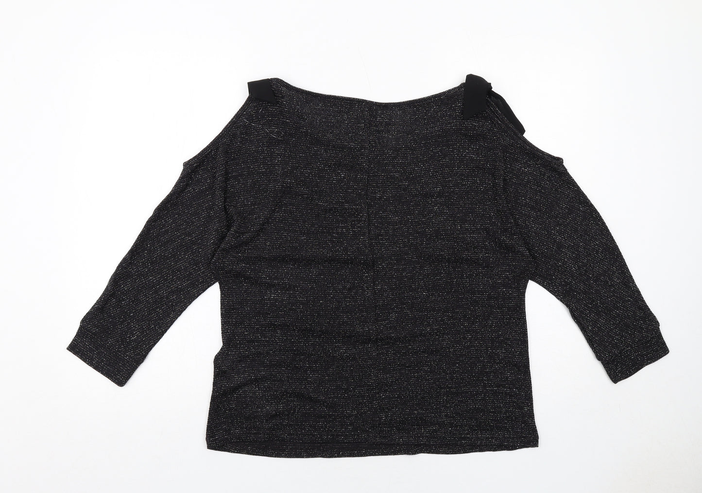 Avon Womens Black Geometric Polyester Basic Blouse Size 14 Round Neck - Cold Shoulder