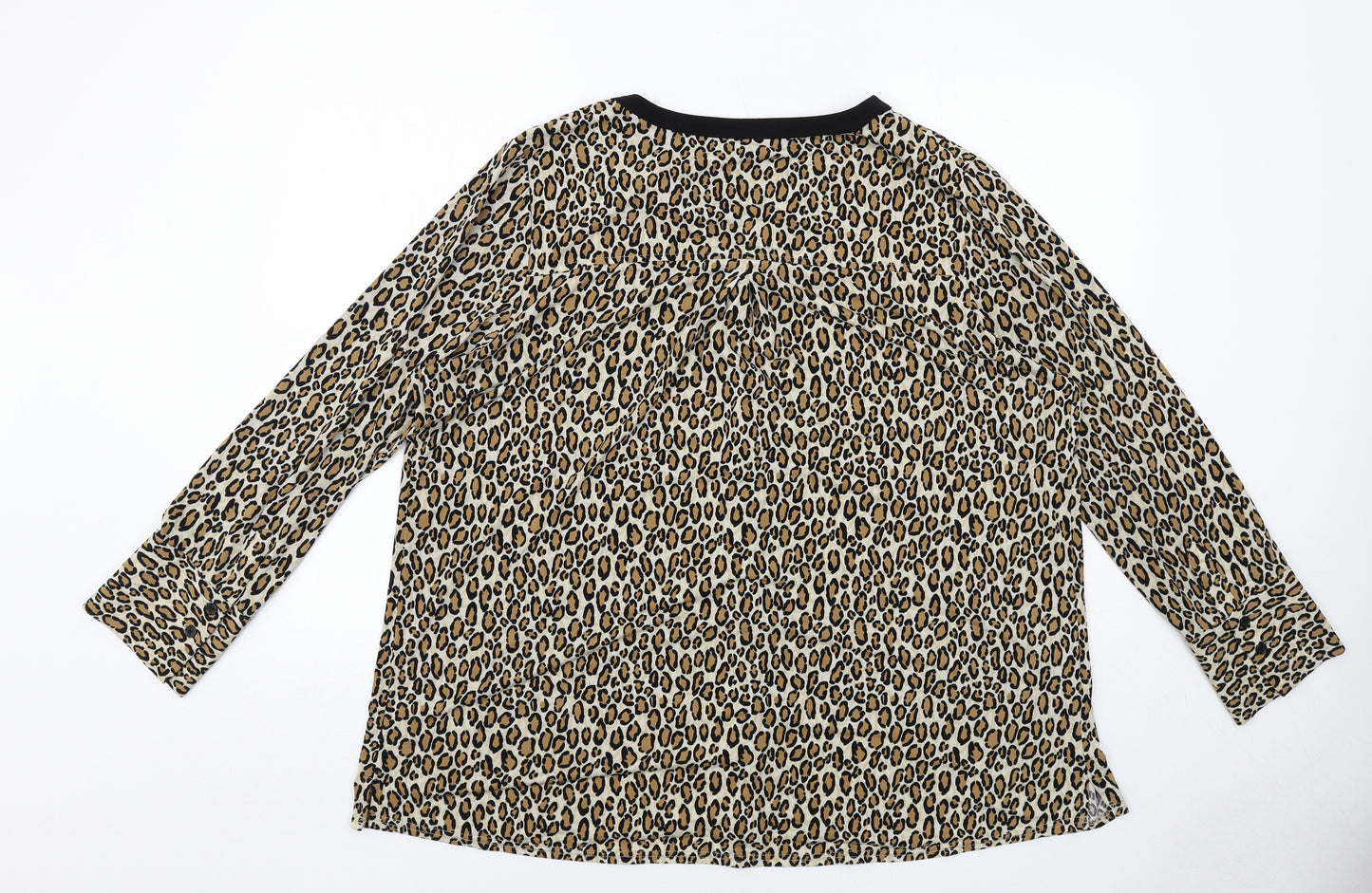 Ruth Langford Womens Beige Animal Print Polyester Basic Button-Up Size 2XL V-Neck - Leopard Print