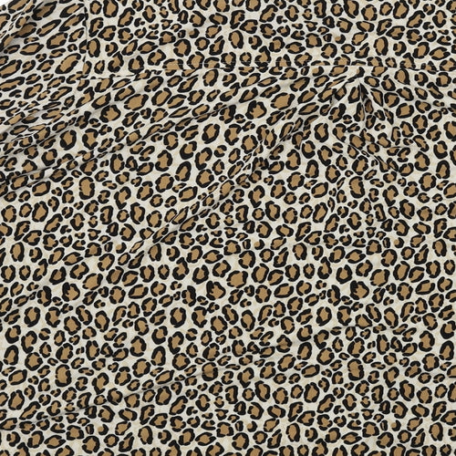 Ruth Langford Womens Beige Animal Print Polyester Basic Button-Up Size 2XL V-Neck - Leopard Print