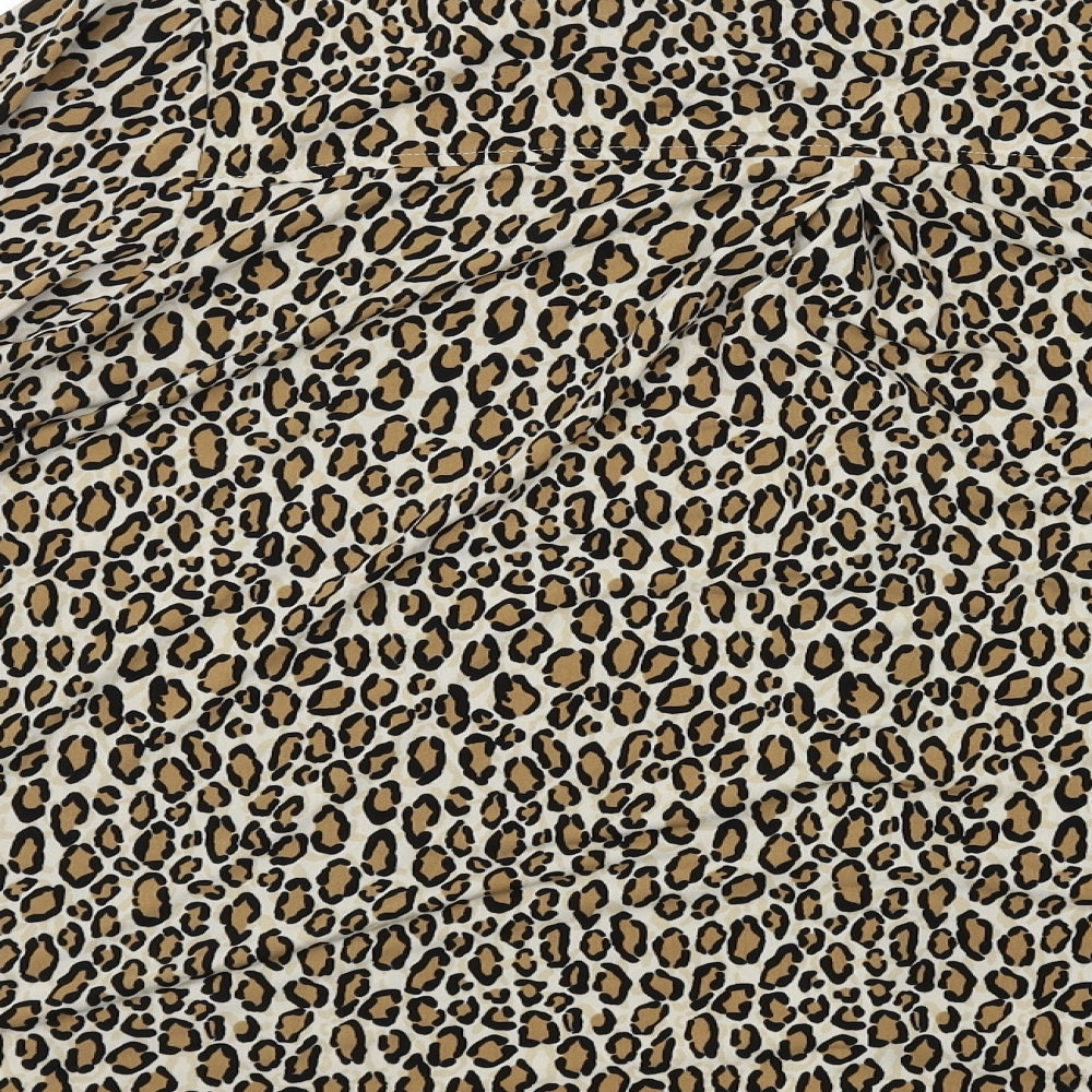 Ruth Langford Womens Beige Animal Print Polyester Basic Button-Up Size 2XL V-Neck - Leopard Print