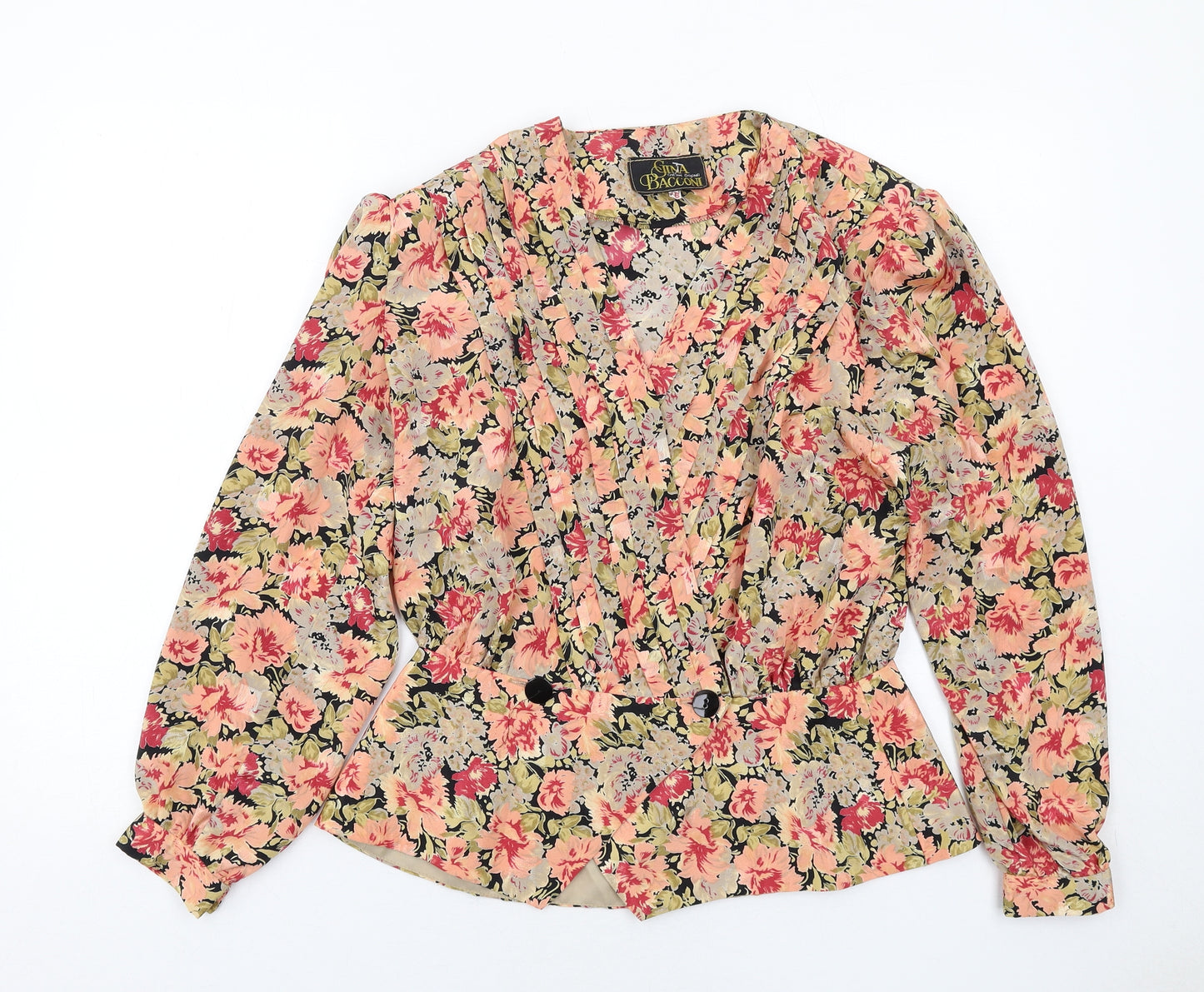 Gina Bacconi Womens Multicoloured Floral Polyester Basic Blouse Size 18 V-Neck