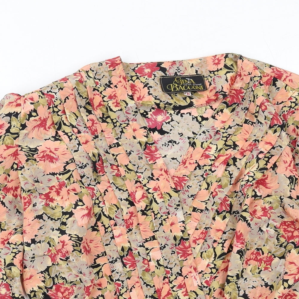 Gina Bacconi Womens Multicoloured Floral Polyester Basic Blouse Size 18 V-Neck
