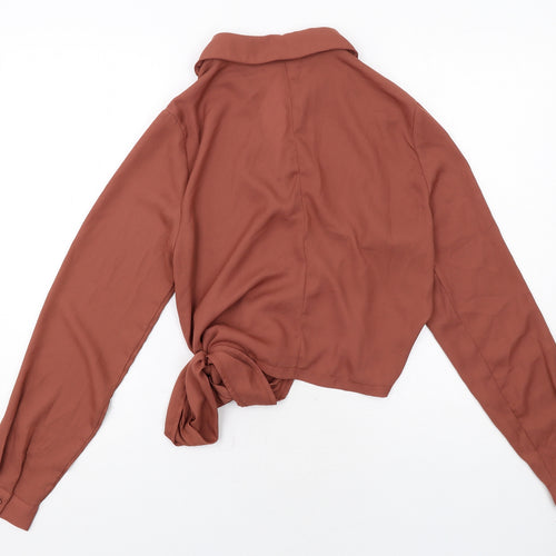 PRETTYLITTLETHING Womens Brown Polyester Wrap Blouse Size 10 Collared