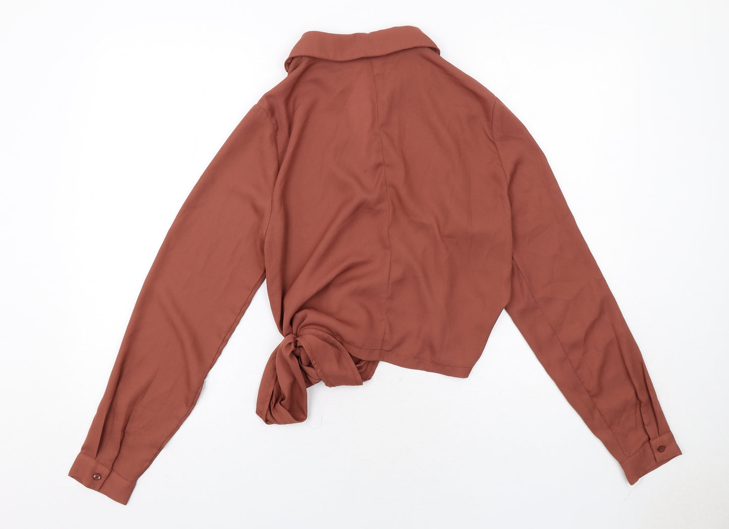PRETTYLITTLETHING Womens Brown Polyester Wrap Blouse Size 10 Collared