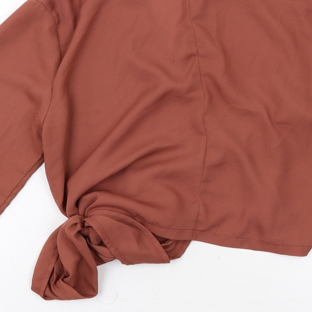 PRETTYLITTLETHING Womens Brown Polyester Wrap Blouse Size 10 Collared