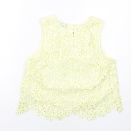 Topshop Womens Yellow Polyester Basic Blouse Size 12 Boat Neck - Crocheted Lace Overlay
