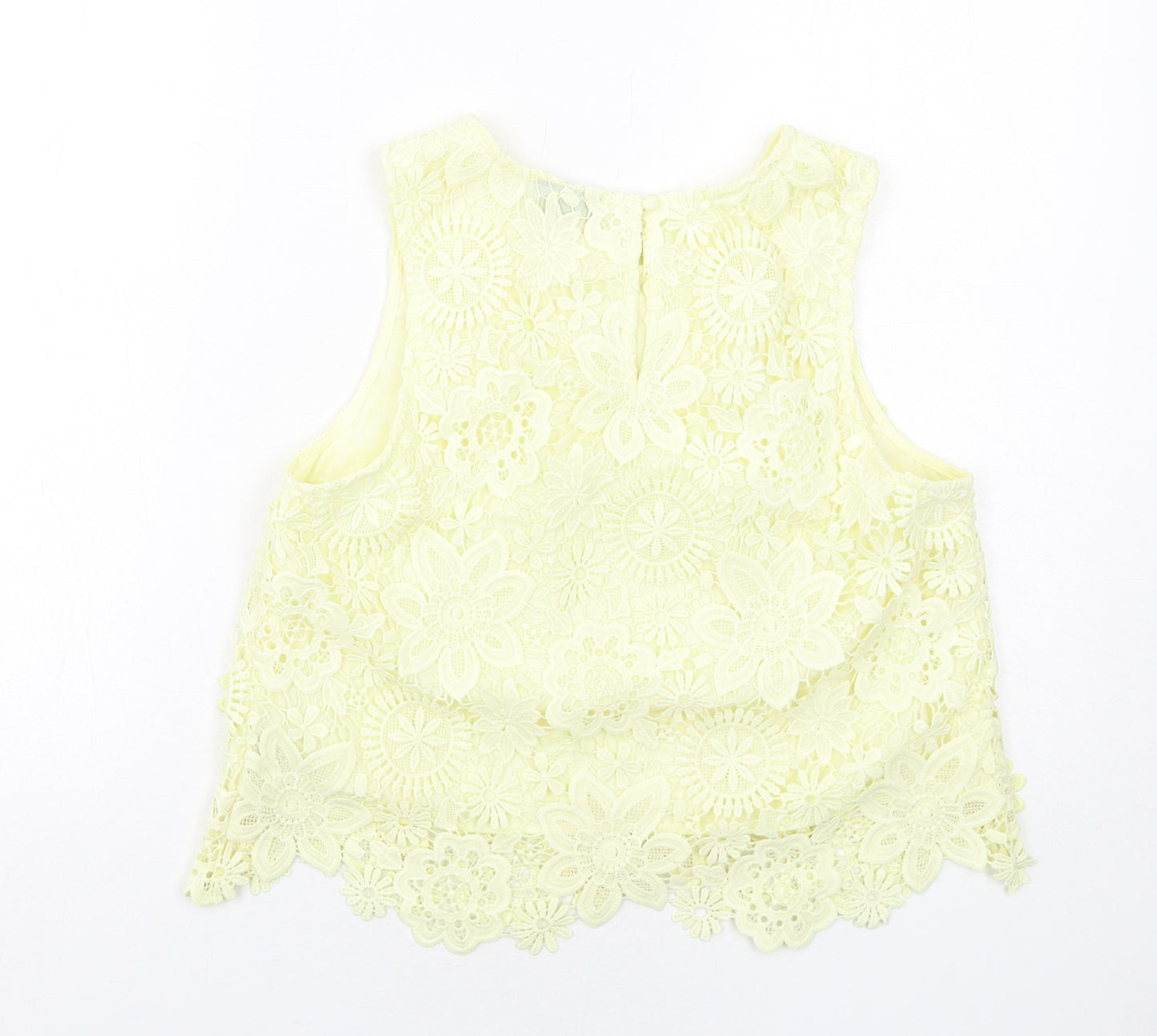 Topshop Womens Yellow Polyester Basic Blouse Size 12 Boat Neck - Crocheted Lace Overlay