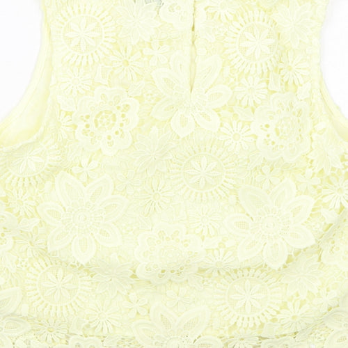 Topshop Womens Yellow Polyester Basic Blouse Size 12 Boat Neck - Crocheted Lace Overlay
