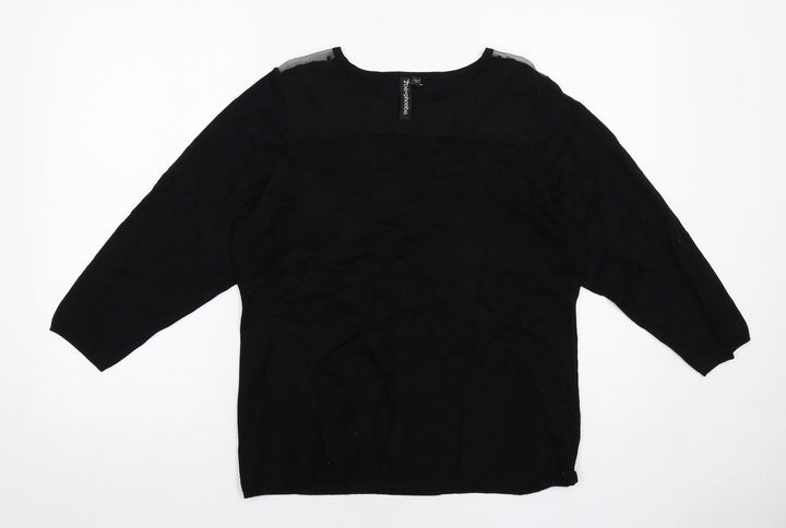 Zoe+Phoebe Womens Black Round Neck Rayon Pullover Jumper Size L