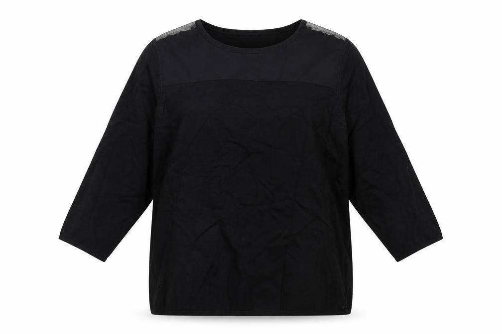 Front view of Zoe+Phoebe women’s black round neck rayon jumper, size L