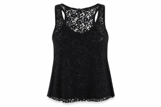 Front view of Select women’s black polyester basic tank, size UK 10, scoop neck