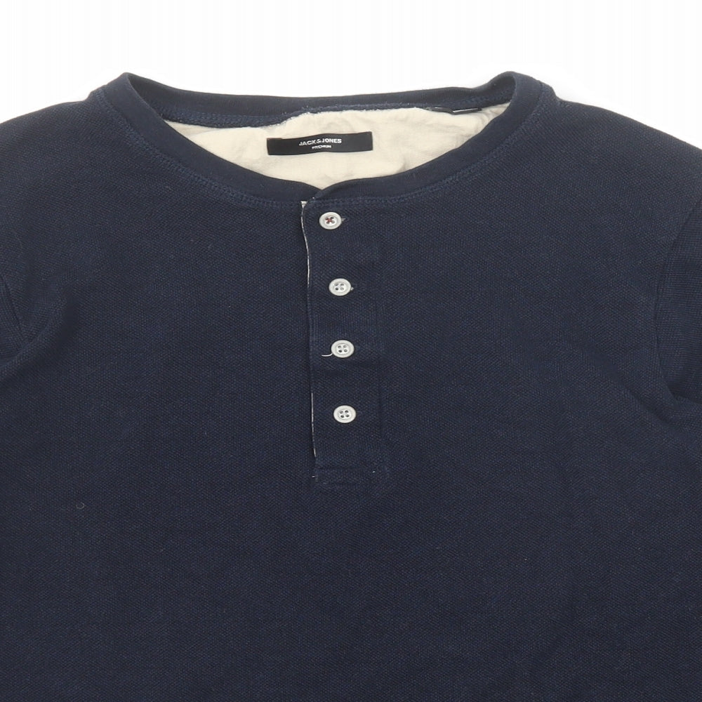JACK & JONES Mens Blue Cotton T-Shirt Size M Round Neck