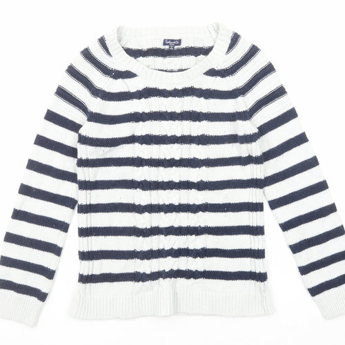 Splendid Womens Blue Round Neck Striped Cotton Pullover Jumper Size S