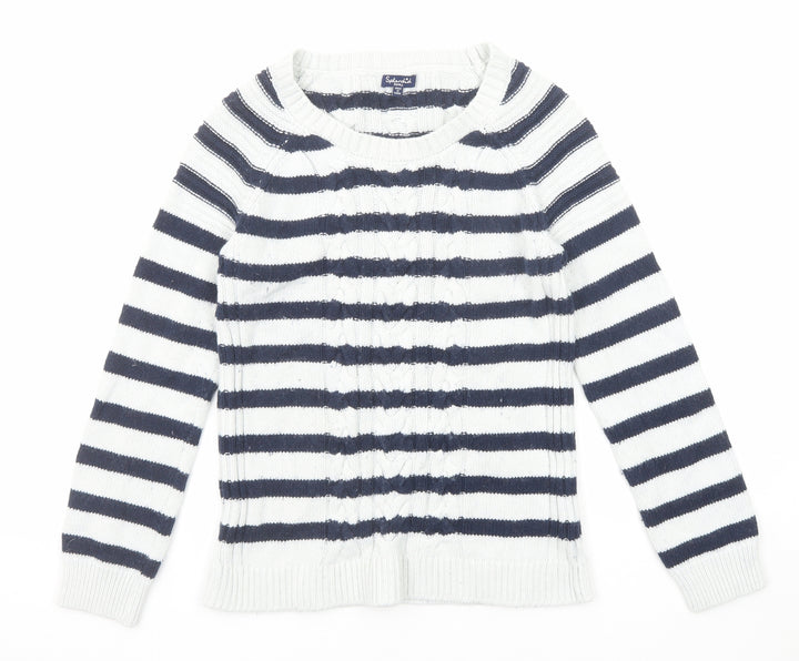 Splendid Womens Blue Round Neck Striped Cotton Pullover Jumper Size S