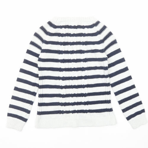 Splendid Womens Blue Round Neck Striped Cotton Pullover Jumper Size S