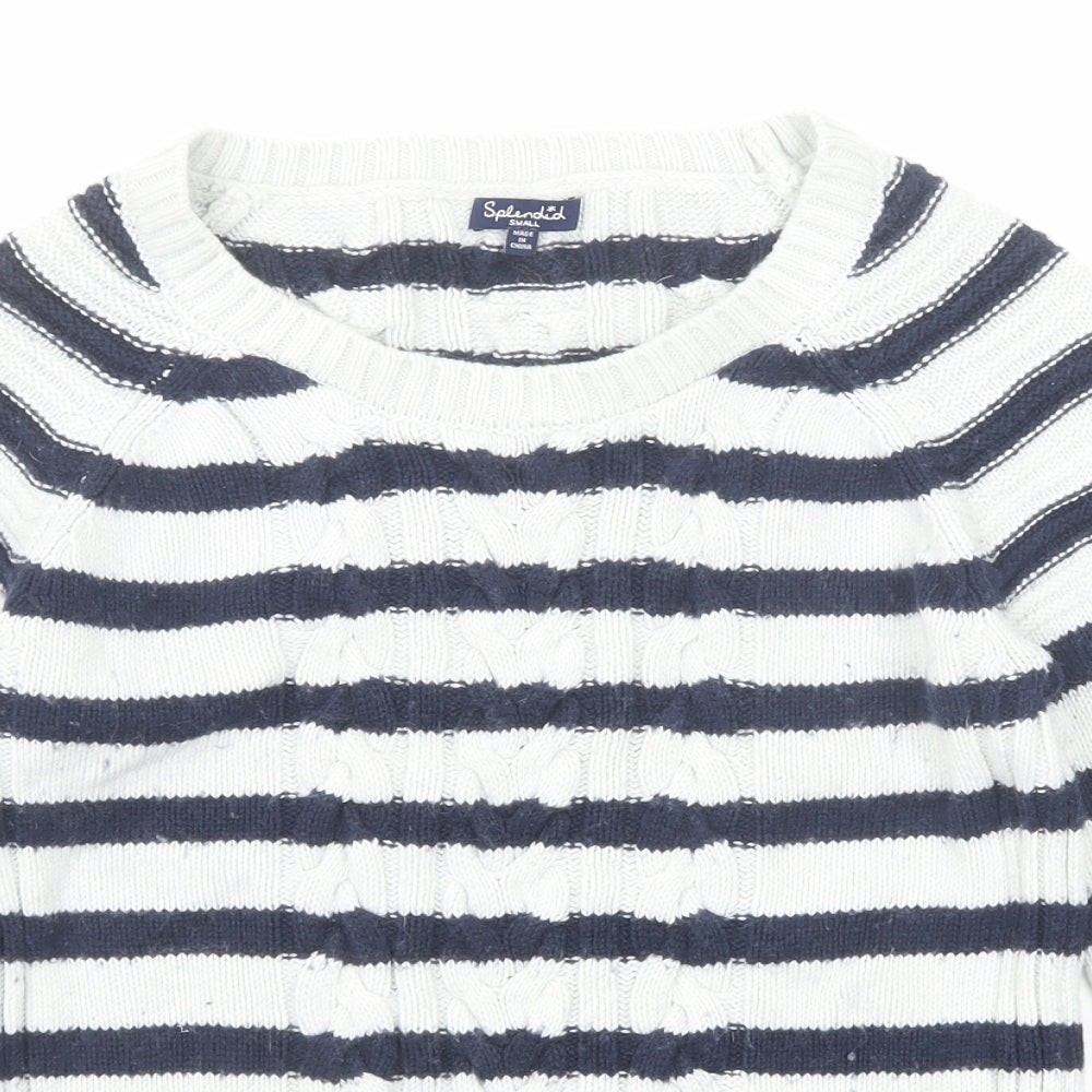 Splendid Womens Blue Round Neck Striped Cotton Pullover Jumper Size S