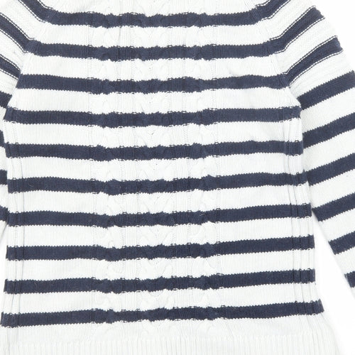 Splendid Womens Blue Round Neck Striped Cotton Pullover Jumper Size S