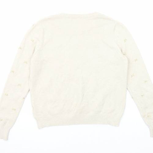 Alphabet Womens Beige Round Neck Geometric Viscose Pullover Jumper Size S