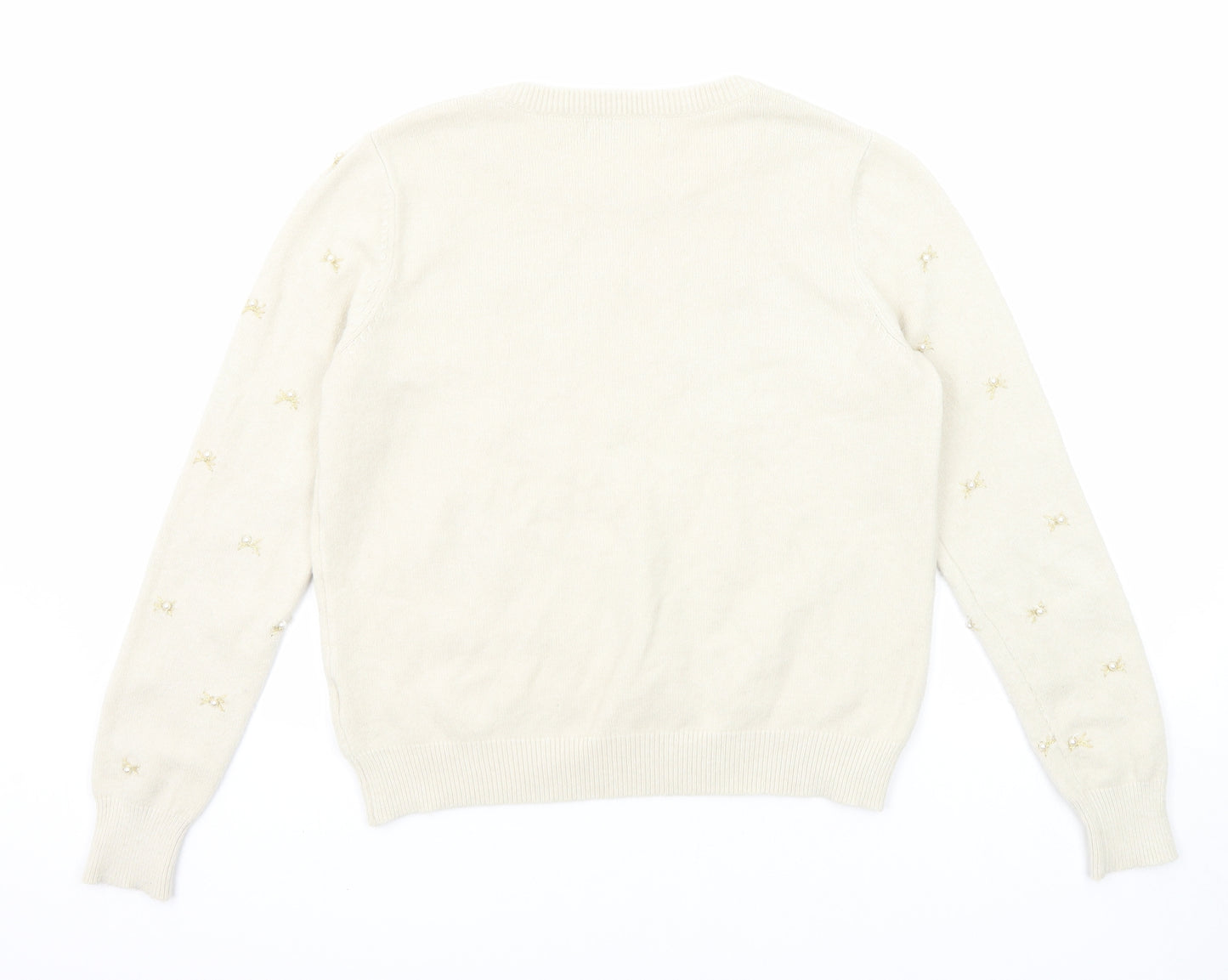Alphabet Womens Beige Round Neck Geometric Viscose Pullover Jumper Size S