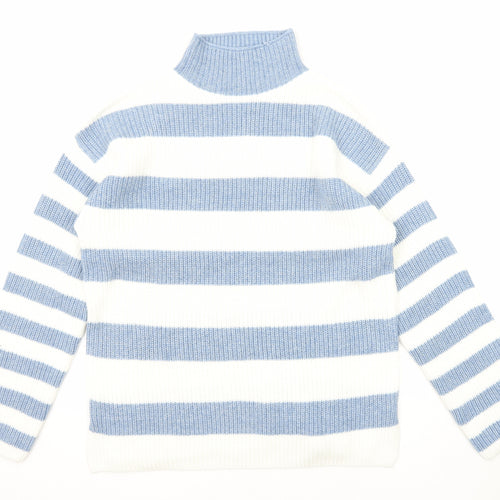 Marks and Spencer Womens Blue Mock Neck Striped Polyester Pullover Jumper Size M