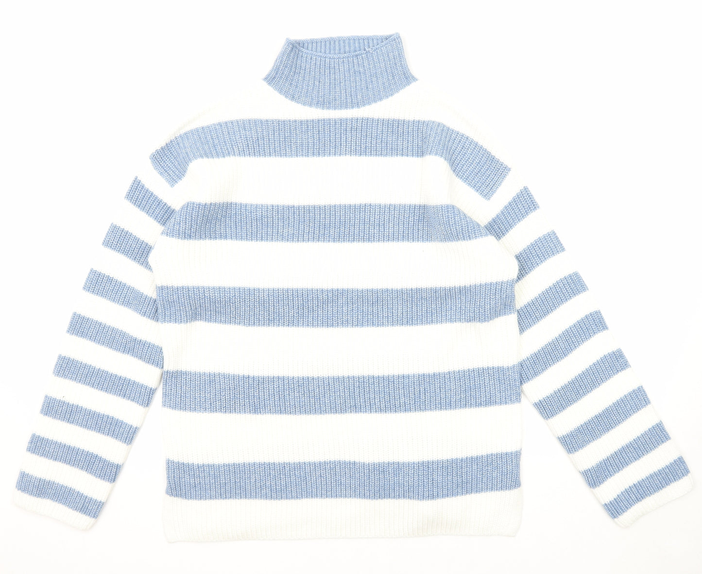 Marks and Spencer Womens Blue Mock Neck Striped Polyester Pullover Jumper Size M