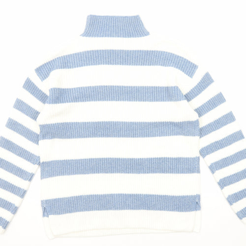 Marks and Spencer Womens Blue Mock Neck Striped Polyester Pullover Jumper Size M