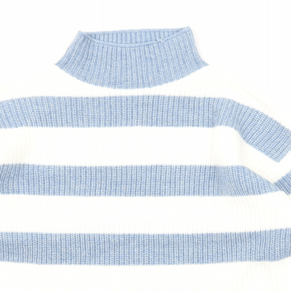 Marks and Spencer Womens Blue Mock Neck Striped Polyester Pullover Jumper Size M