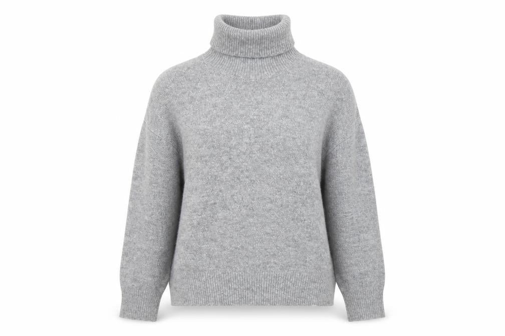 Front view of New Look women’s grey roll neck polyester jumper, size M