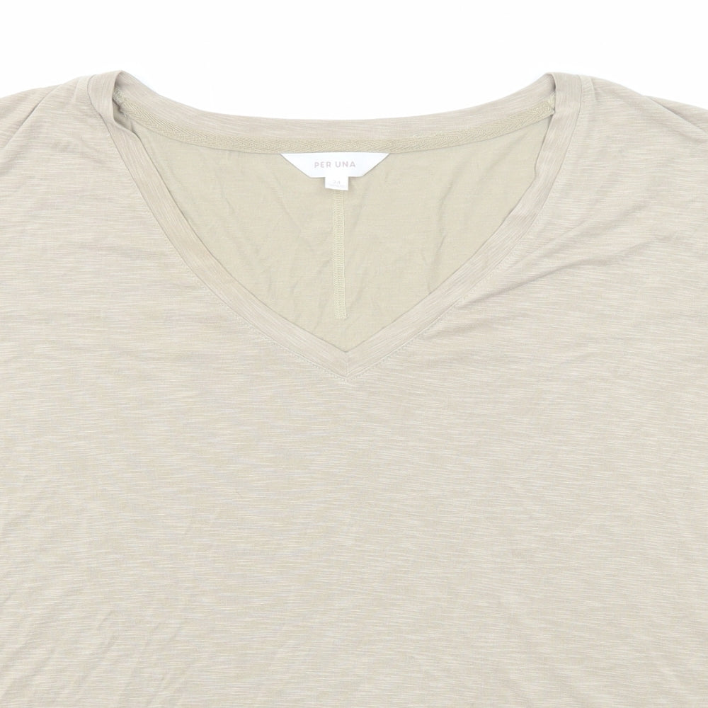 Per Una Womens Beige Modal Basic T-Shirt Size 24 V-Neck