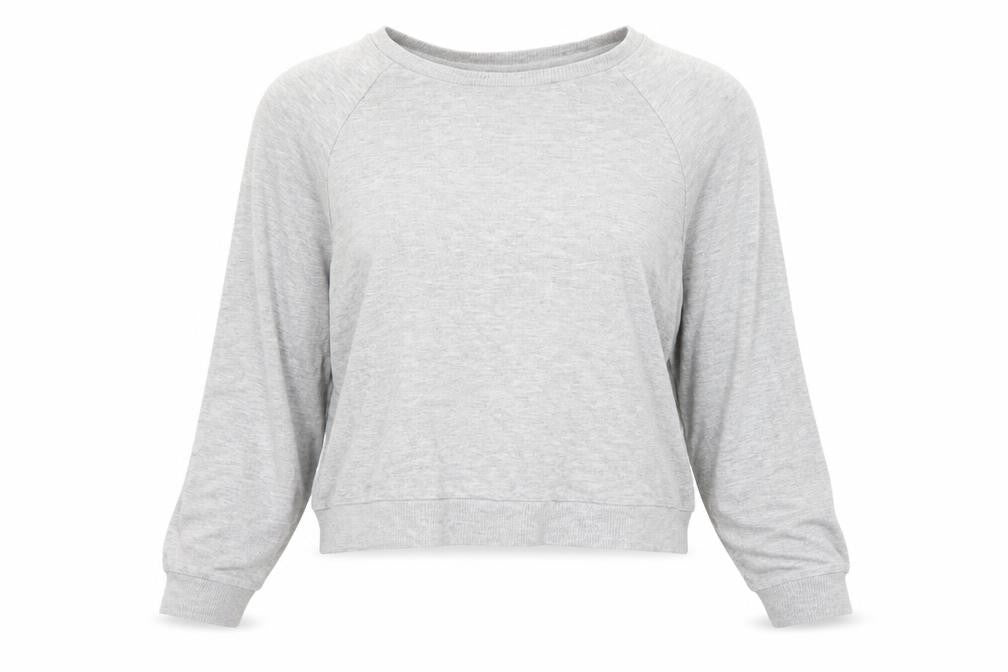 Front view of Topshop women’s grey viscose basic t-shirt, size UK 6, boat neck