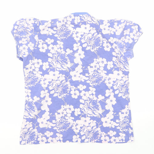 Eternal Womens Blue Floral Polyester Basic T-Shirt Size 10 V-Neck