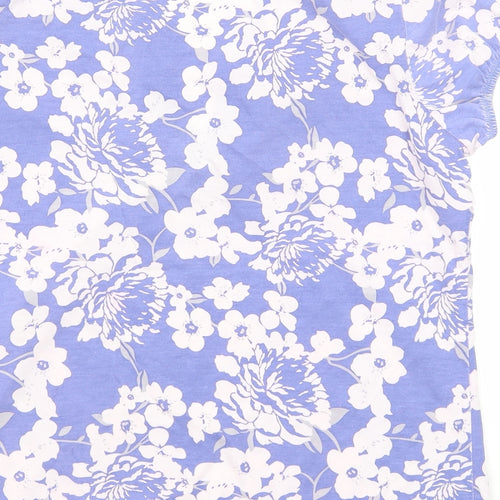 Eternal Womens Blue Floral Polyester Basic T-Shirt Size 10 V-Neck
