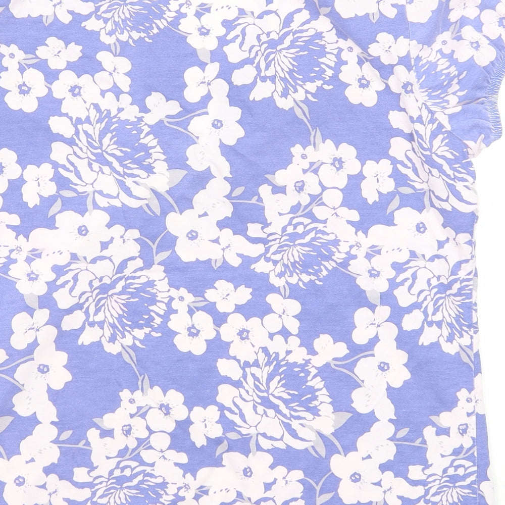 Eternal Womens Blue Floral Polyester Basic T-Shirt Size 10 V-Neck