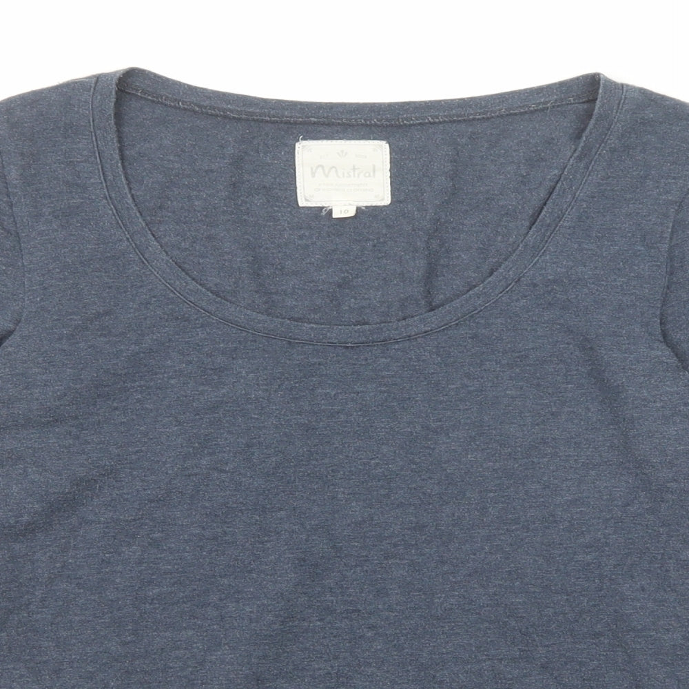Mistral Womens Grey Cotton Basic T-Shirt Size 10 Scoop Neck