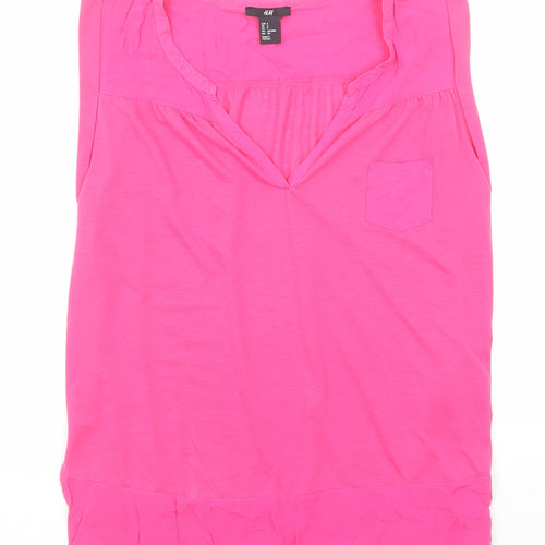H&M Womens Pink Viscose Basic Blouse Size S V-Neck
