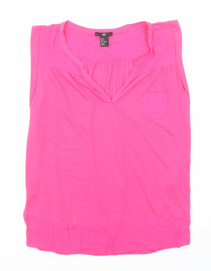 H&M Womens Pink Viscose Basic Blouse Size S V-Neck