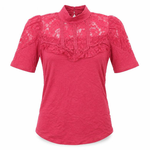 Miss Selfridge Womens Pink Cotton Basic Blouse Size 8 High Neck - Lace Detail